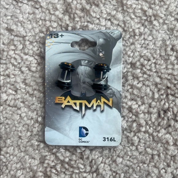 DC Comics Batman Black and Gold Faux Plug Earrings - Picture 1 of 3